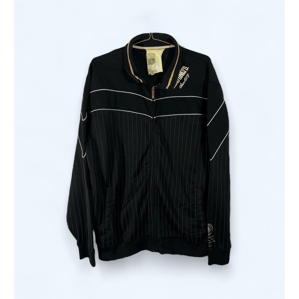 Ecko Track Jacket Mens XXL Black Gold Striped Full Zip Pockets Mock Neck Y2K